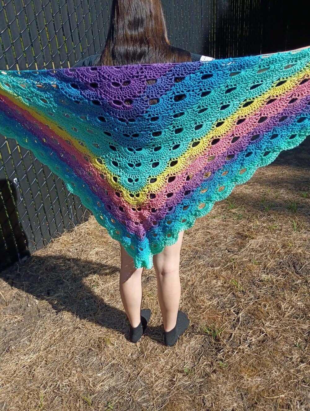 Handmade Rainbow Crochet Triangle Shawl